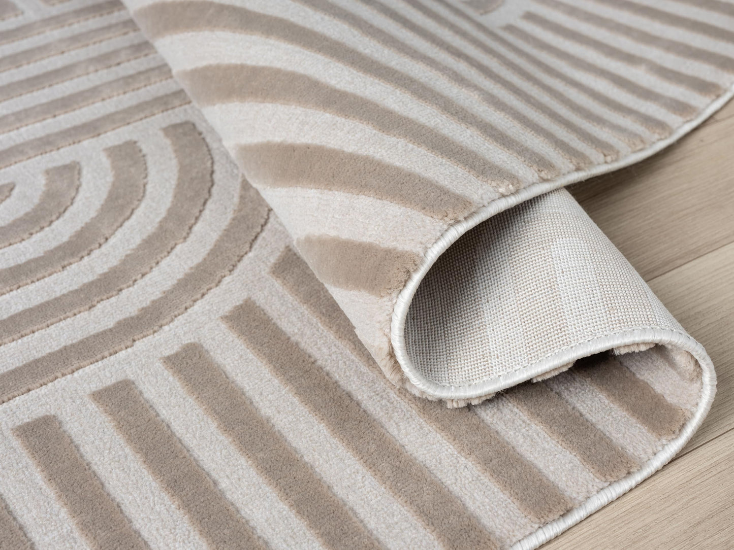 RUGGERRUGS Annabel Modern Geometric Area Rug for Living Room, 5x7 Contemporary Arched Linear Beige Neutral Rug, Stain Resistant Non-Shedding Carpet for Bedroom, Dining Room or Kitchen (5' x 7', Beige)