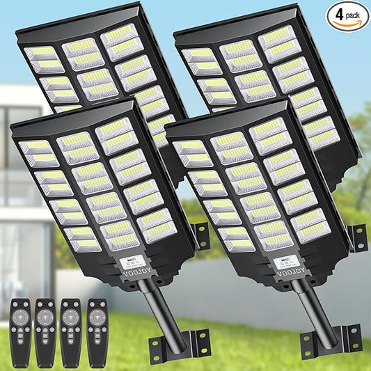 8000W Solar Street Lights Outdoor Waterproof, Dusk to Dawn Solar Lights Outdoor with Motion Sensor and Remote Control for Yard, Parking Lot, Garage, Street, 4 Pack
