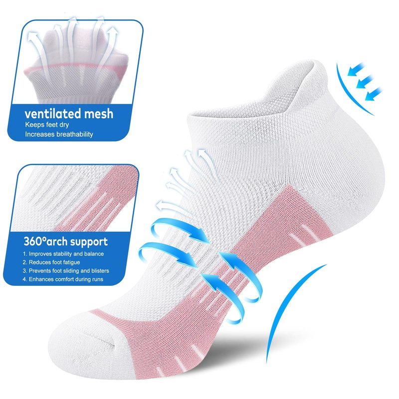 cuangya Womens Athletic Ankle Socks - Low Cut Running Cushioned Socks for Hiking and Workout - 5 Pair