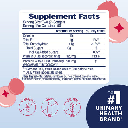 AZO Cranberry Supplement, Made with Concentrated Whole Fruit Cranberry Powder to Help Cleanse and Protect the Urinary Tract*, Sugar Free Cranberry Pills, Non-GMO, 100 Softgels