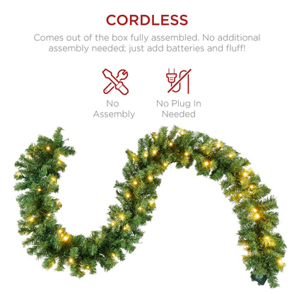 Best Choice Products 9ft Pre-Lit Battery Powered Christmas Garland for Stairs, Traditional Fireplace Holiday Decoration w/ 50 2-in-1 LED Lights