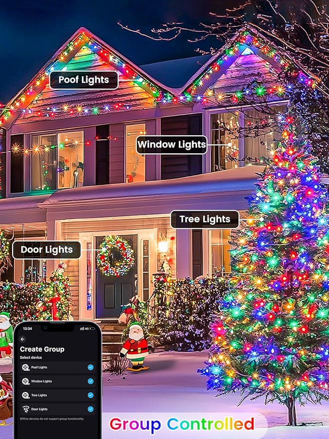 Smart Color Changing Christmas Lights with Remote & APP, 142FT 400 LED RGB Dimmable Christmas String Lights, Waterproof Fairy Twinkle Light for Indoor Outdoor Xmas Tree Wedding Holiday Decorations