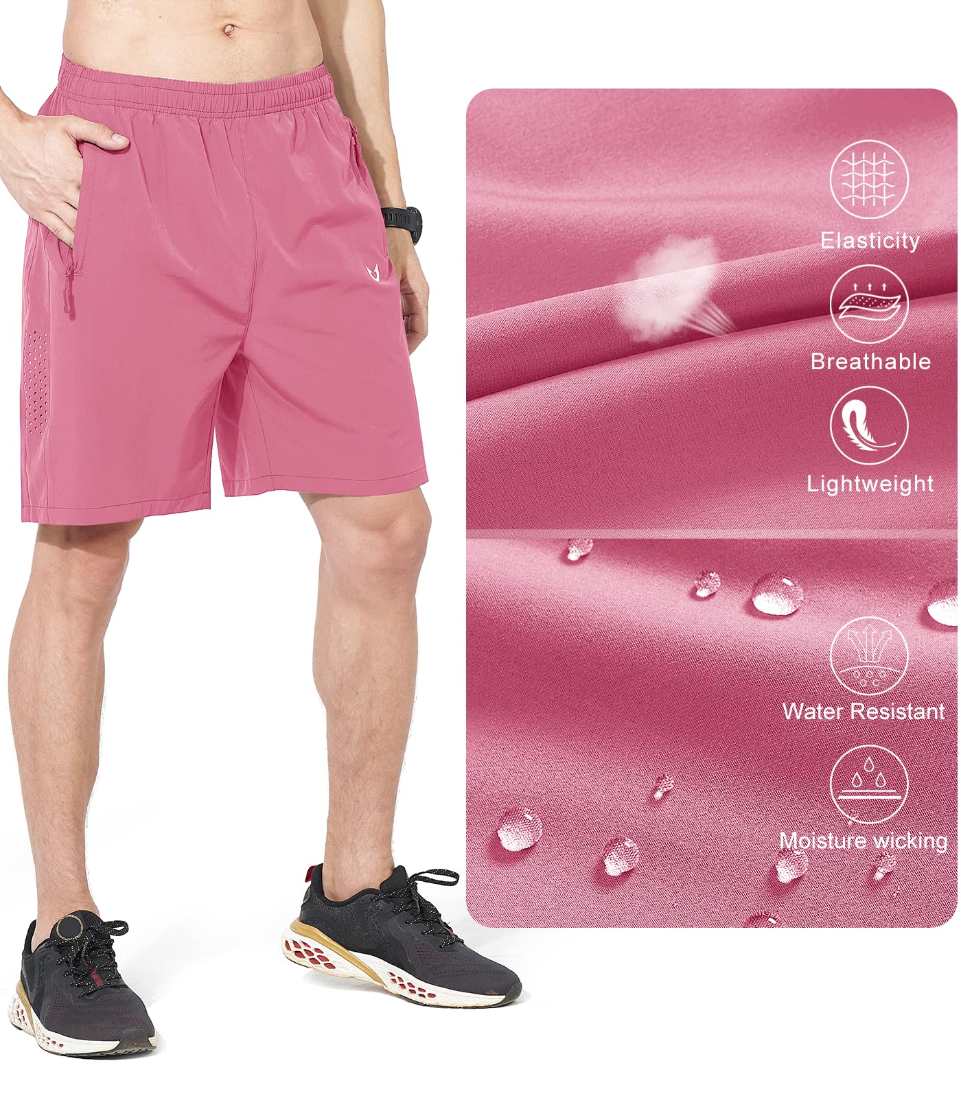 NORTHYARD Men's Athletic Running Shorts Gym Workout 7"/9"/5" Quick Dry Lightweight Sports Basketball Tennis 3 Zipper Pockets POWDERPINK L