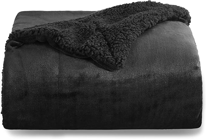 Bedsure GentleSoft Sherpa Fleece Throw Blanket Twin Size for Couch - Thick and Warm Throw for Men, Soft Fuzzy Plush Twin Blanket for Winter, Black, 60x80 Inches