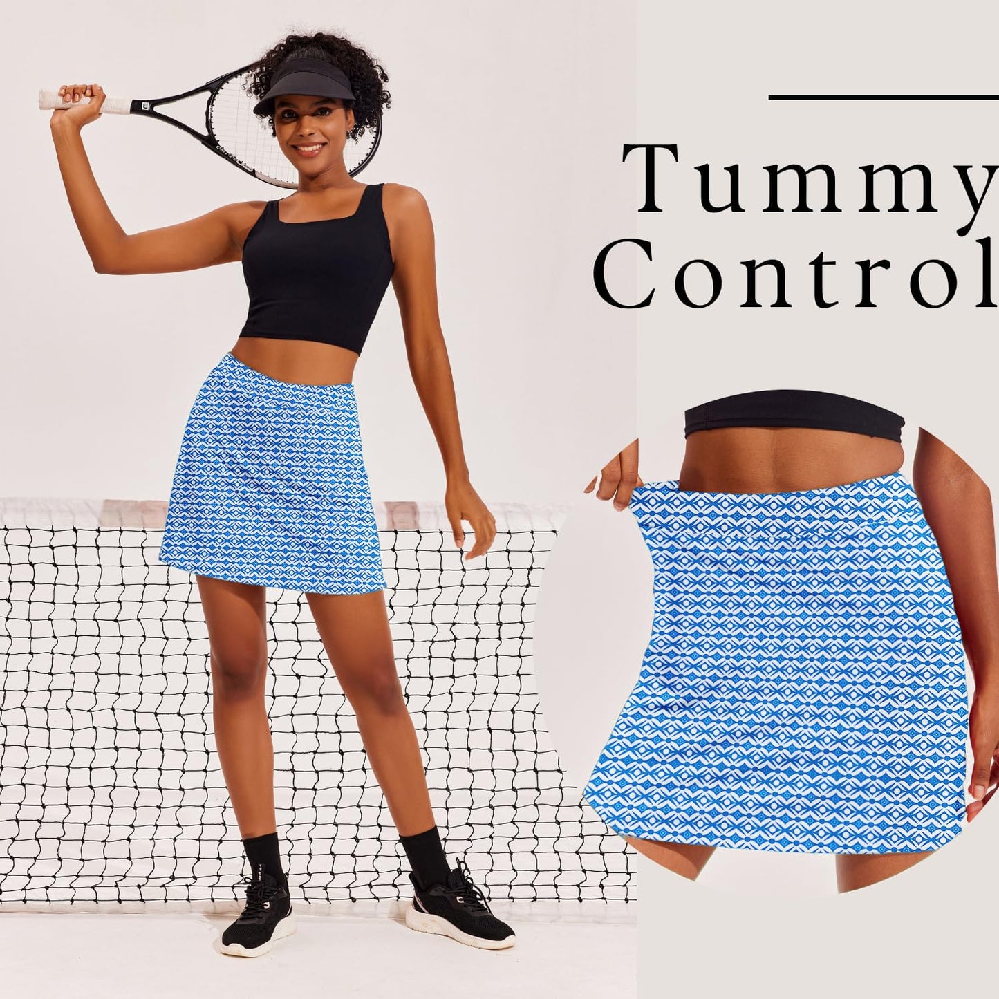 Ekouaer Skort Women 16" Golf Skirts Tennis Athletic Skirt Inner Shorts Pocket Running Workout Pickleball Skorts,Navy Pattern