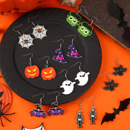AUGSUN 8 Pairs Halloween Acrylic Earrings for Women Pumpkin Spider Black Cat Ghost Boo Witch Hat Spooky Earrings Jewelry Lightweight Leaf Dangle Teardrop Earrings