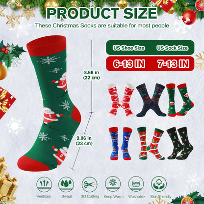 BIRCEN Mens Funny Socks Christmas Socks for Men Women Colorful Fun Novelty Crew Patterned Socks 6 Pairs US 7-13