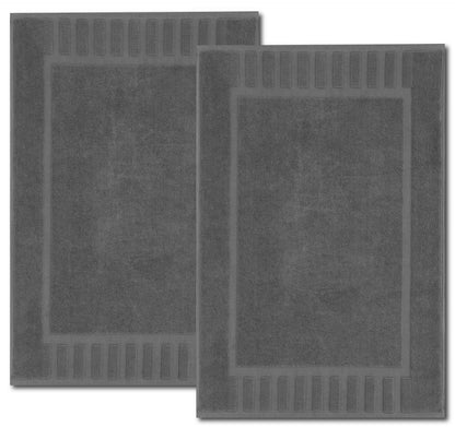 White Classic Set of 2 Bath Mats for Bathroom Floor, 86 x 56 cm Terry Cloth Hotel Styles Bath Mat 2 Pack, Dark Grey Reversible Bath Towel Mats, Machine Washable Shower Bathroom Floor Towels, Grey