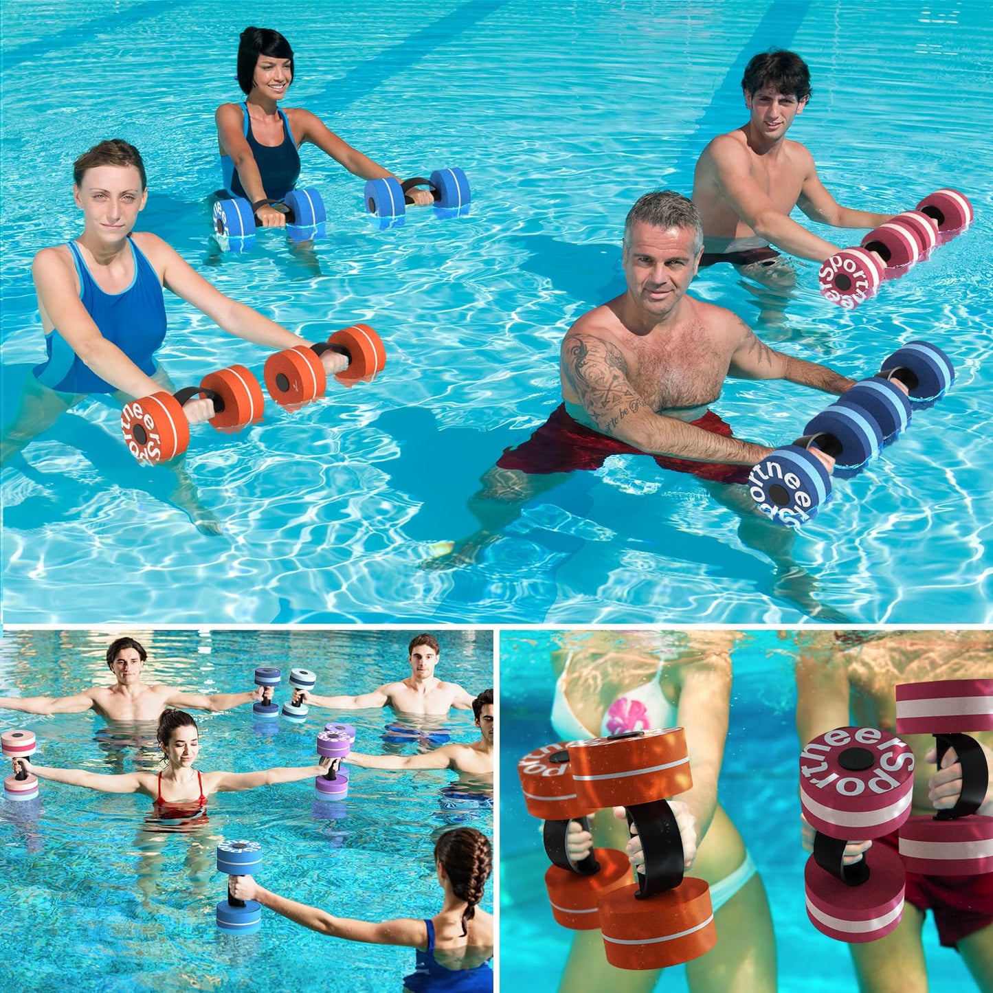 Sportneer Water Weights Aquatic Dumbbells: Pool Exercise Dumbbell Set of 2 EVA Foam Pool Weights with Handle Strip Aquatic Exercise Equipment for Water Aerobics Orange Pinstripe
