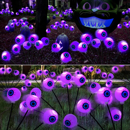 4 Pack Halloween Decorations Outdoor Lights - 32LED Solar Scary Eyeball Pathway Light Swaying by Wind, Waterproof Solar Halloween Stake Lights for Garden Porch Lawn Pathway (Purple)