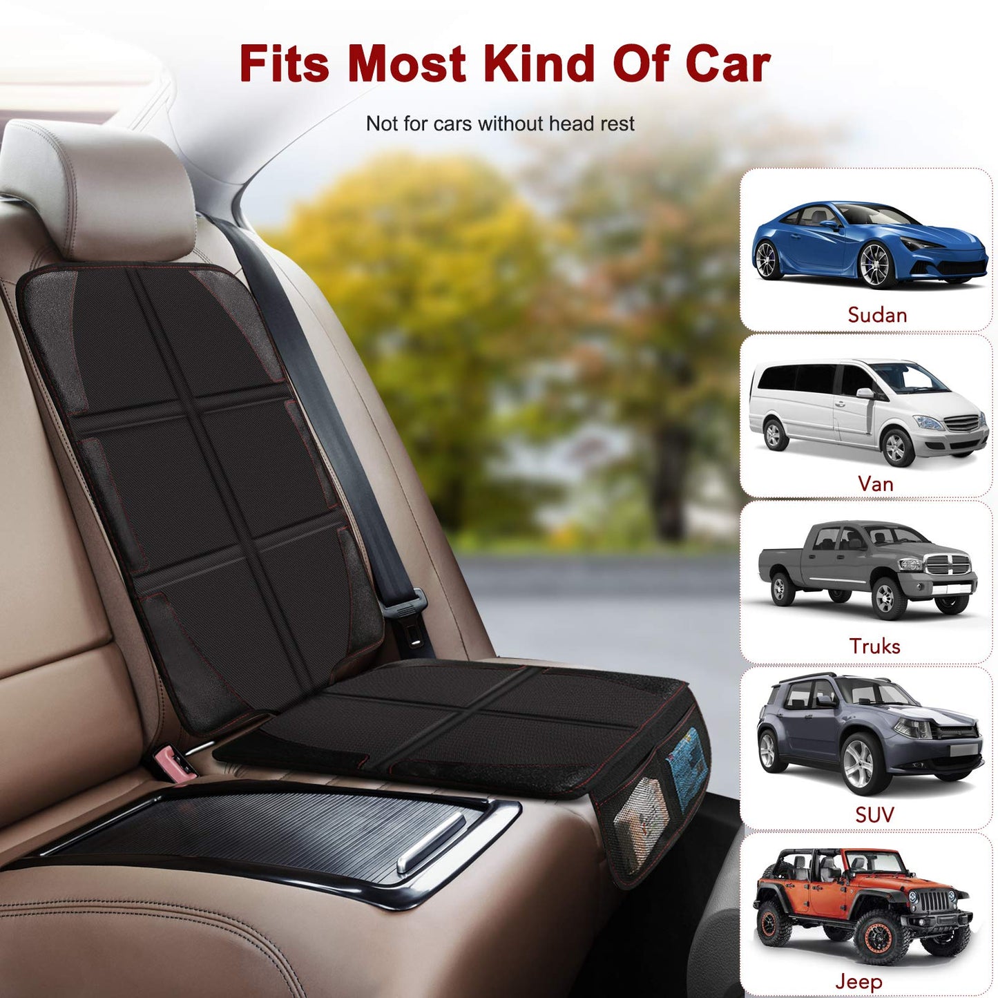 Beicarin Car Seat Protector Cushion Mat, 2 Pack Baby Seat Protector Child Car Seat with Organizer Pocket, Auto Dog Pad with Non Slip Backing Waterproof for SUV Sedan Truck