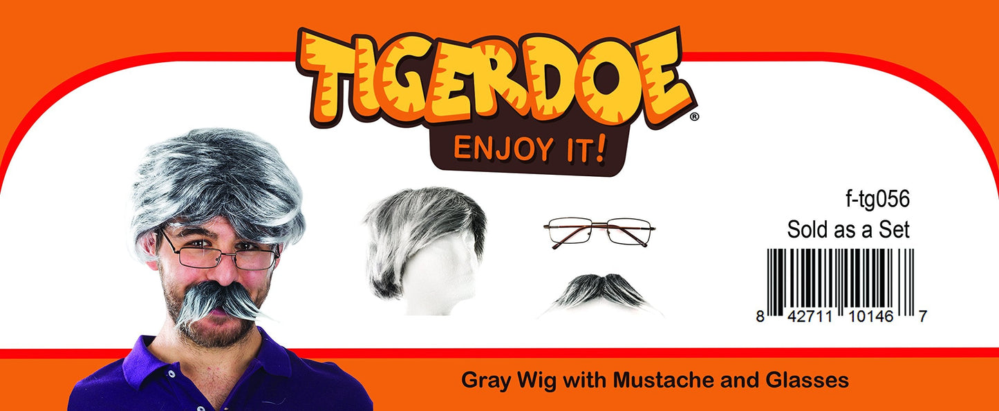 Tigerdoe Old Man Wig Costume - 3 Pc Set - Dress Up Set - Grey Wig, Mustache, Glasses - Grandpa Costume Accessories
