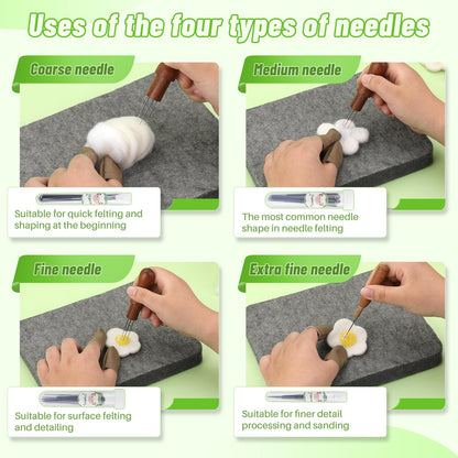 dipeer Needle Felting Tools, Felt Needle Kit 8×10 Inch Felting Pad, 90 Pcs Felting Needles, 3 Size Wooden Handle Holder, Felting Supplies with Storage Bag for Beginners DIY Crafts