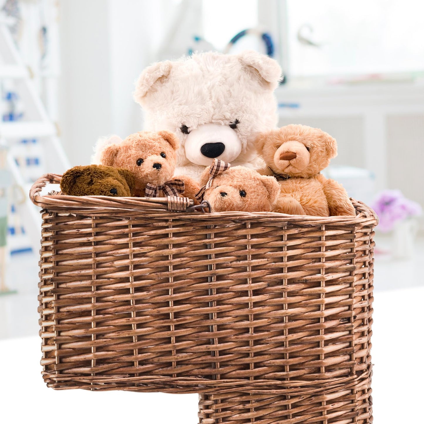 Woodluv L-Shape Large Wicker Step Basket With Insert Handle, Step Tidy Storage Basket, Bin for Laundry, Toys, Household Items, Staircase Storage Basket Organiser, Natural, 38 x 21 x 40 cm