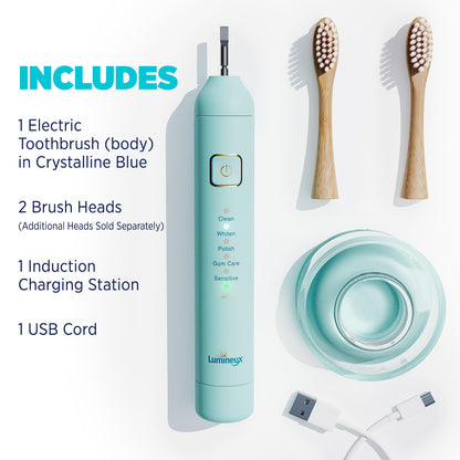 Lumineux Teeth Whitening Sonic Bamboo Electric Toothbrush for Adults - Includes 2 Soft Bristle Replaceable Bamboo Toothbrush Heads, Charging Station & USB Charge Cord - Rechargeable, Bloom Pink