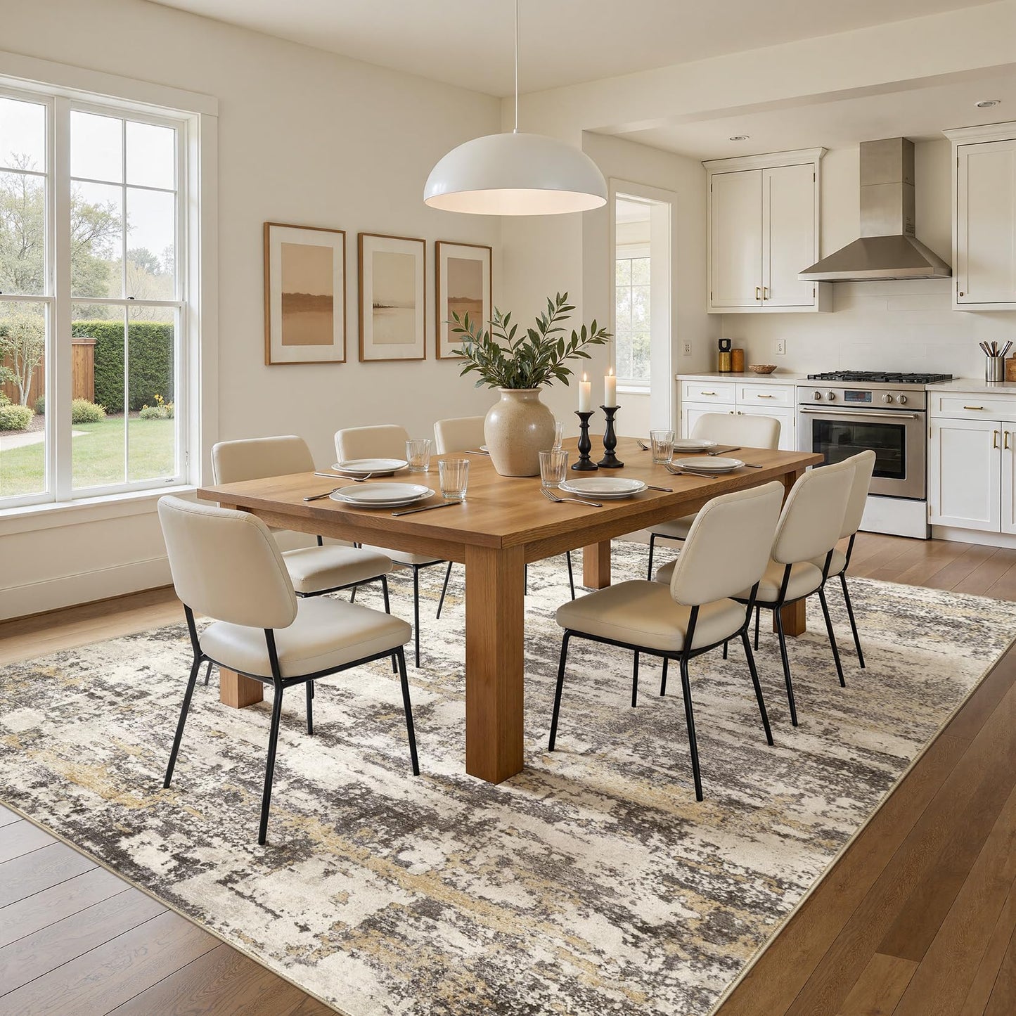 Area Rugs for Living Room: 5x7 Abstract Washable Rug Modern Neutral Large Soft Stain Resistant Non-Slip Backing Machine Table for Bedroom Dining Room Indoor Home Office Carpet - Gold Brown