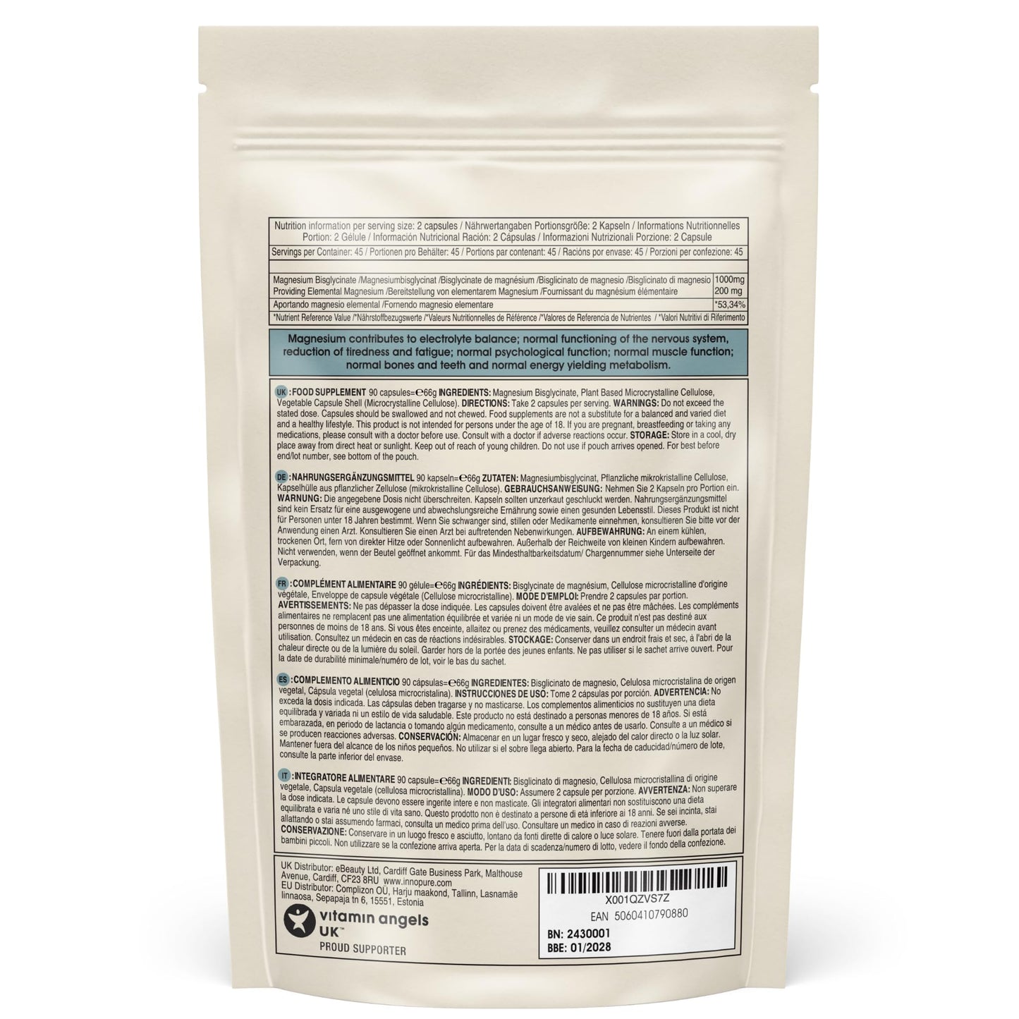 INNOPURE Magnesium Glycinate - 90 Capsules - Bioavailable Magnesium Supplements - 1000mg Per Serving (2 Capsules) Providing 200mg of Elemental Magnesium Bisglycinate Powder - Made in The UK