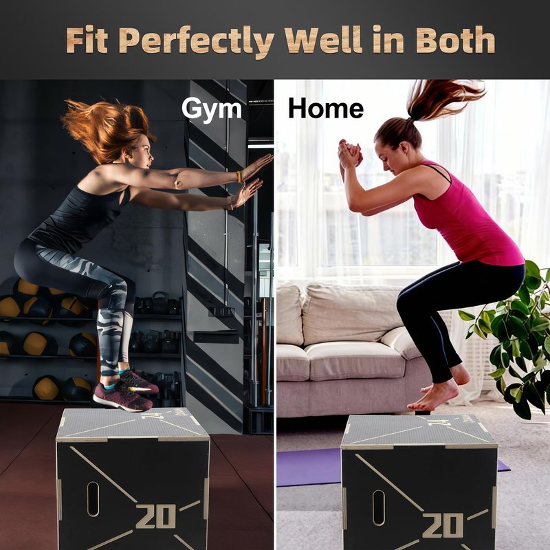 ZUKAM Non-Slip Wood Plyometric Jump Box- 3-in-1 Wooden Plyo Box for Home Gym and Outdoor Workout (24" x 20" x 16")