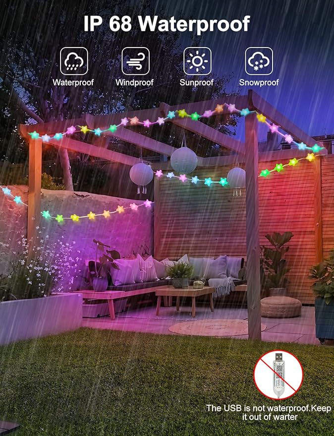 Smart Star Fairy Lights Plug in, 33Ft 16 Million Color Changing String Lights RGB Built in Chip APP & Remote Control DIY Music Sync Twinkle Light for Bedroom Christmas Decoration