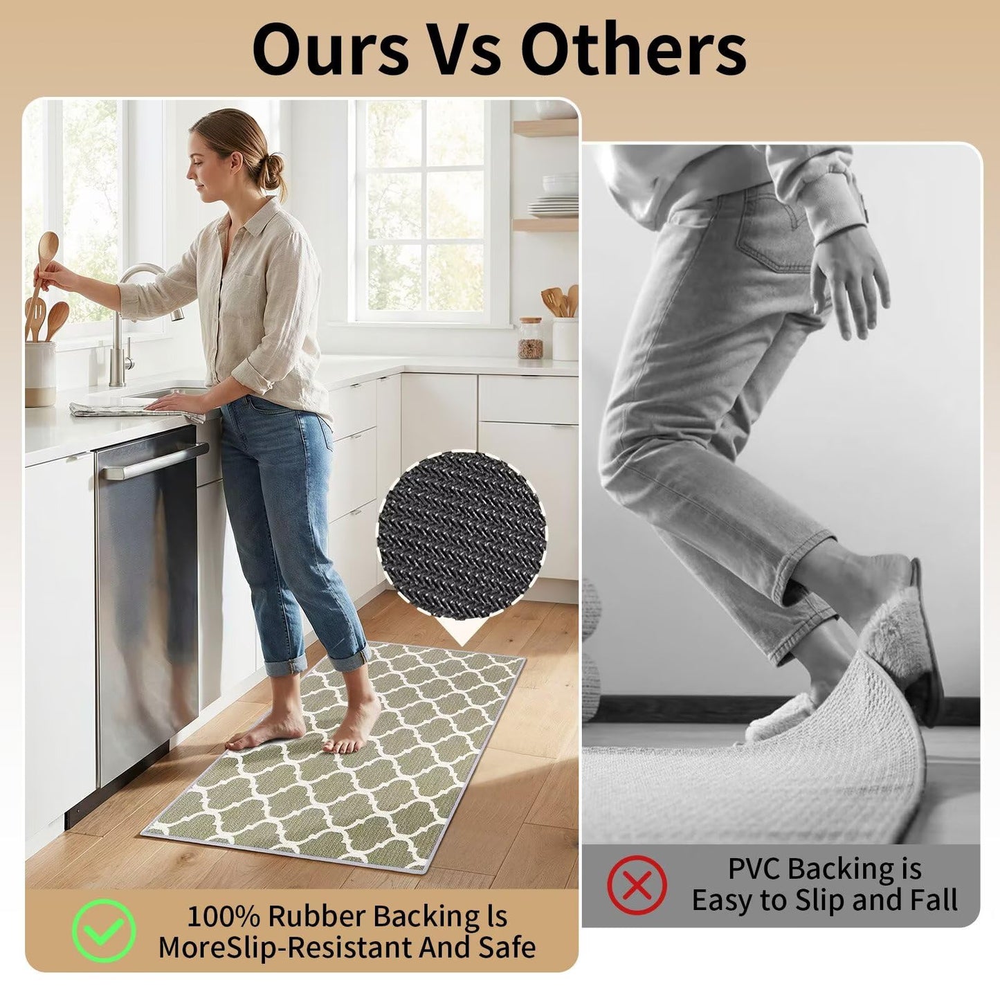 LixoTy Washable Non Slip Kitchen Rugs: Kitchen Runner Rugs Non Skid Washable Absorbent Comfort Standing Kitchen Mats with Rubber Backed, Rugs for Kitchen Floor, Sink, Laundry, Office (Kaqi 17''*47'')