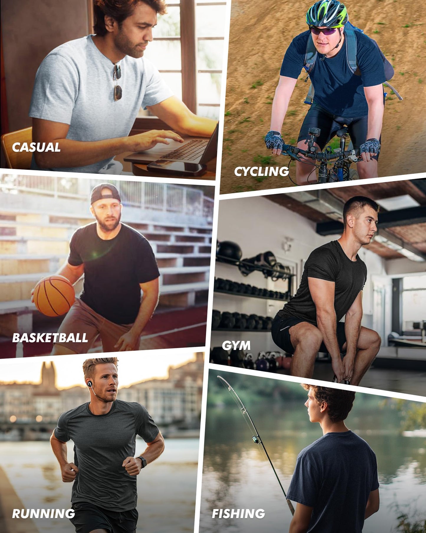 BOOJO 3 Pack Workout Mens Shirts - Quick Dry Causal Moisture Wicking Work Gym Athletic Short Sleeve for Basketball Running