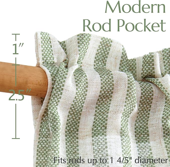 jinchan Striped Linen Kitchen Curtains 24 Inches Length Tier Curtains Farmhouse Modern Cafe Style Small Window Treatments Airy Light Filtering Rod Pocket for Living Room Bathroom 2 Panels Sage Green