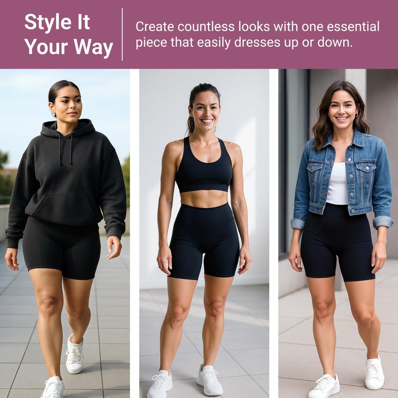 SATINA Biker Shorts for Women – 5-Inch High Waist Yoga Shorts with Pockets – Buttery Soft, Stretchy Peach Skin Fabric – Tummy Control & Moisture-Wicking – Black, Medium – Regular & Plus Sizes