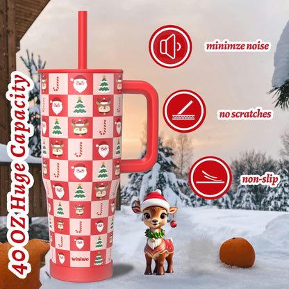 winiwo Christmas Gifts for Women Mom Daughters, Christmas Tumbler with Handle and Straw 40 oz for Friends Girls, Stainless Steel Travel Mug, Iced Tea or Coffee, Available Gift Wrapping
