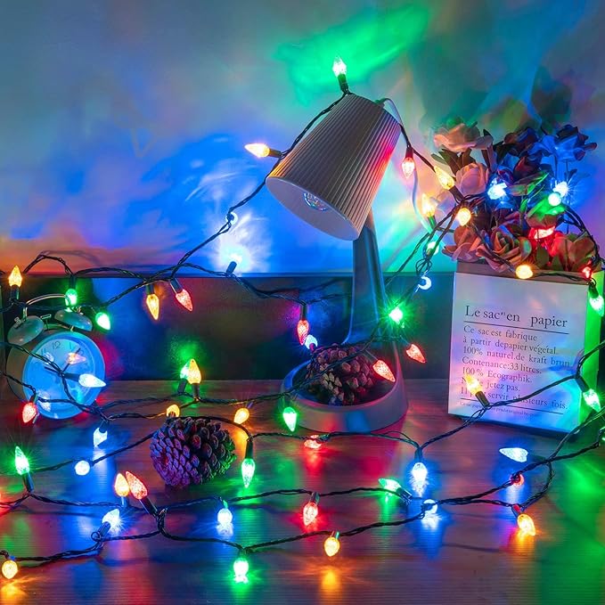 AWQ 300LED 108 FT C6 Christmas String Lights Plug in Fairy Twinkle String Lights 8 Modes Timer Function Waterproof Extendable for Indoor Outdoor Wedding Party Christmas Decoration (300, Multicolor)