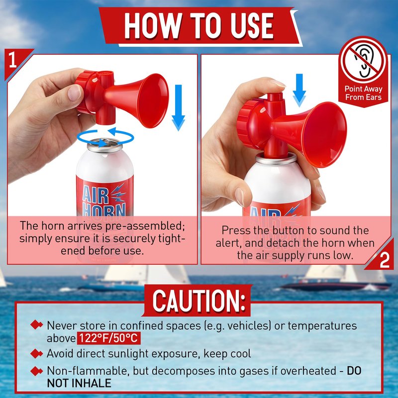 HappyAlley 1 Pack Large Air Horn for Safety 3.5oz, 122dB Very Loud Marine Air Horn for Boat, Coast Guard Approved, Great for Boat & Marine Safety, Sporting Events, Travels, Hiking (Red)