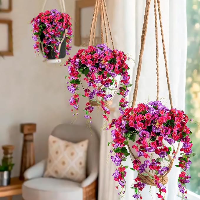 Artificial Flowers for Outdoors 2 Pack Fake Hanging Plants with Faux Hibiscus Flowers Summer Fall Decor UV Resistant Silk Leaves for Indoor Outdoor Front Door Porch Patio Planter Decor