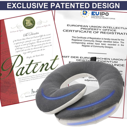 BUYUE Travel Neck Pillows for Airplanes, 360° Head Support Sleep for Long Flight, Skin-Friendly & Breathable, Kit with 3D Contoured Eye Mask, Earplugs and Storage Bag (Adult, Grey, 90+ lbs)