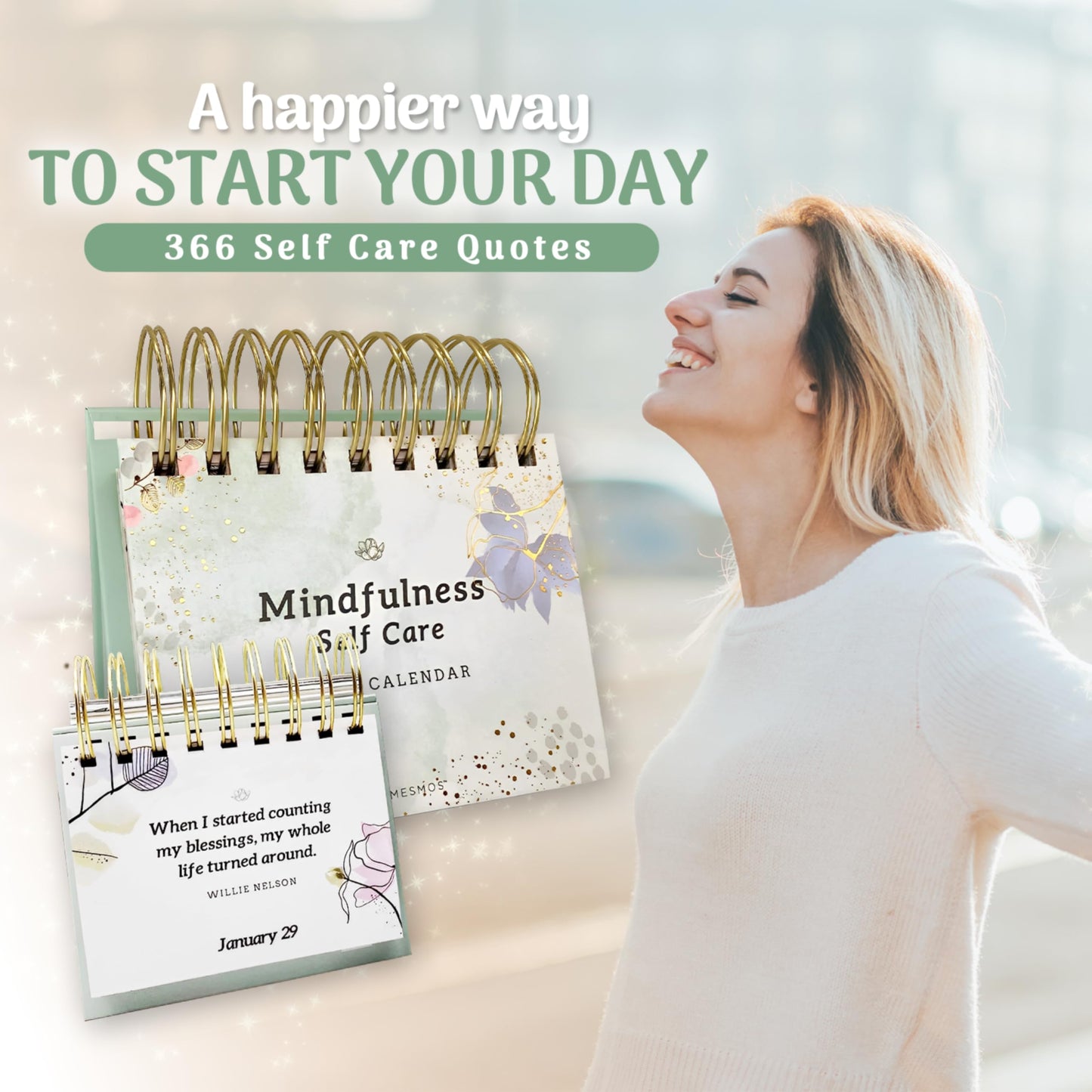 MESMOS 366 Daily Self Care Quotes Mindfulness Perpetual Calendar, Cute Office Desk Decor Women, Desk Decorations Accessories for Women Office, Motivational & Inspirational Teacher Appreciation Gifts