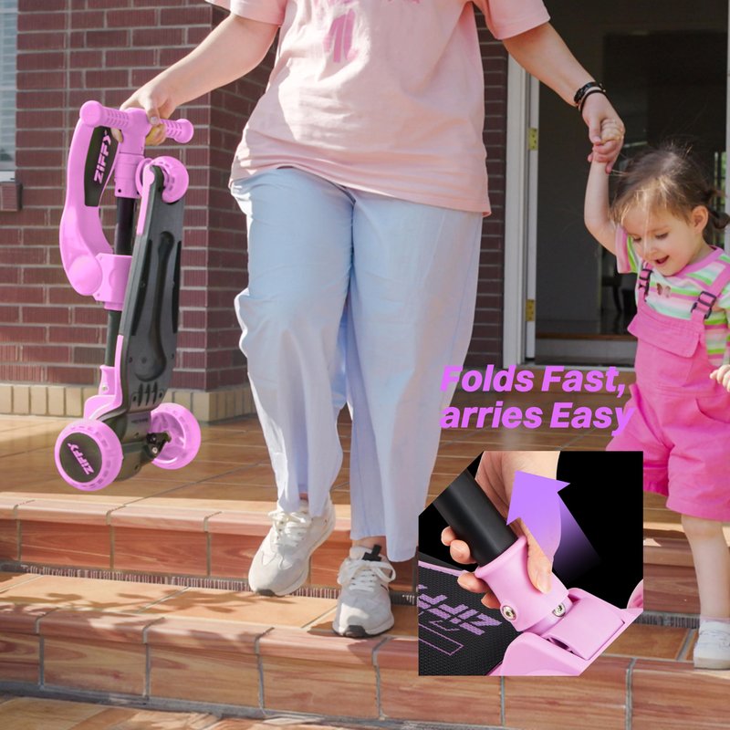 JOVA ZIFFY LED Light-up 3 Wheel Scooter, 2-in-1 Scooter for Kids, Anti-Slip Surface, Adjustable Height Handlebars and Foldable Seat, Toys for Kids Ages 3-12, Purple (Up to 110 Lbs)