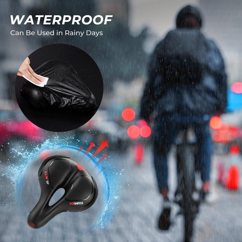 YOUNGDO Bike Seat - Comfortable Gel Foam Padded Leather, Wide Bike Saddle Cushion, Universal Fit, Shock Absorbing, for Women and Men