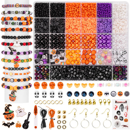 Goldwise Halloween Friendship Bracelet Kit for Kids,1 Box Halloween Beads and Black Letter (A-Z) for Jewelry Making, Varieties of Charms Jewelry Making，DIY Crafts for Gifts Party