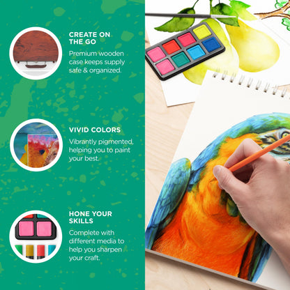 Norberg & Linden 144-Piece Art Set in Wooden Box with Drawer - Art Set for Adults, Teens, Kids - Premium Art Supplies - Includes Watercolors, Oil Pastels, Crayons, & More
