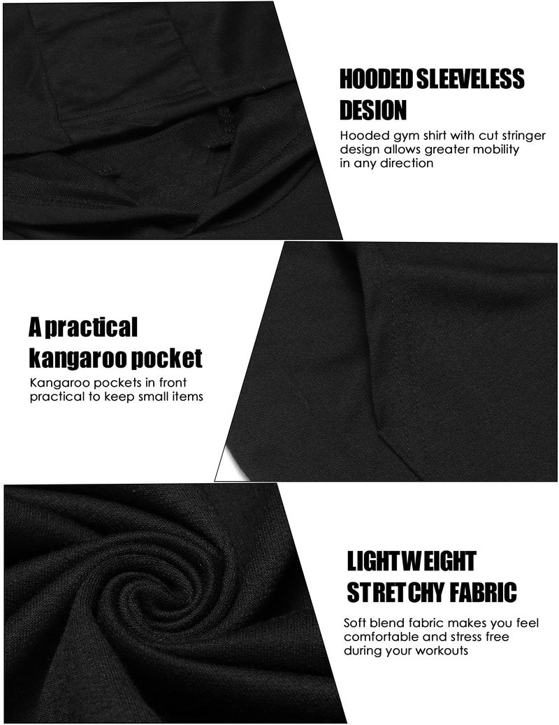 COOFANDY Men's Workout Hooded Tank Tops Bodybuilding Muscle Cut Off T Shirt Sleeveless Gym Hoodies Black