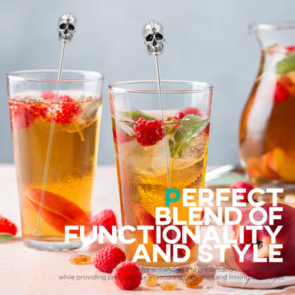 Homestia Coffee Stick Stainless Steel Swizzle Stick Reusable Metal Stir Sticks Cocktail Coffee Drink Stirrer Spoon Beverage Cocktail Stirrers Stir with Skull (7.5'' Long, Set of 6)