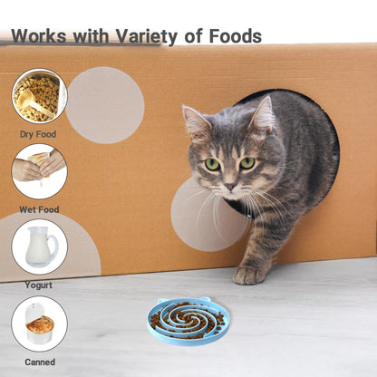 Bifeaw Slow Feeder Cat Bowl, Easy to Clean Silicone Bowl, Ideal for Dry and Wet Food (Green and Blue)