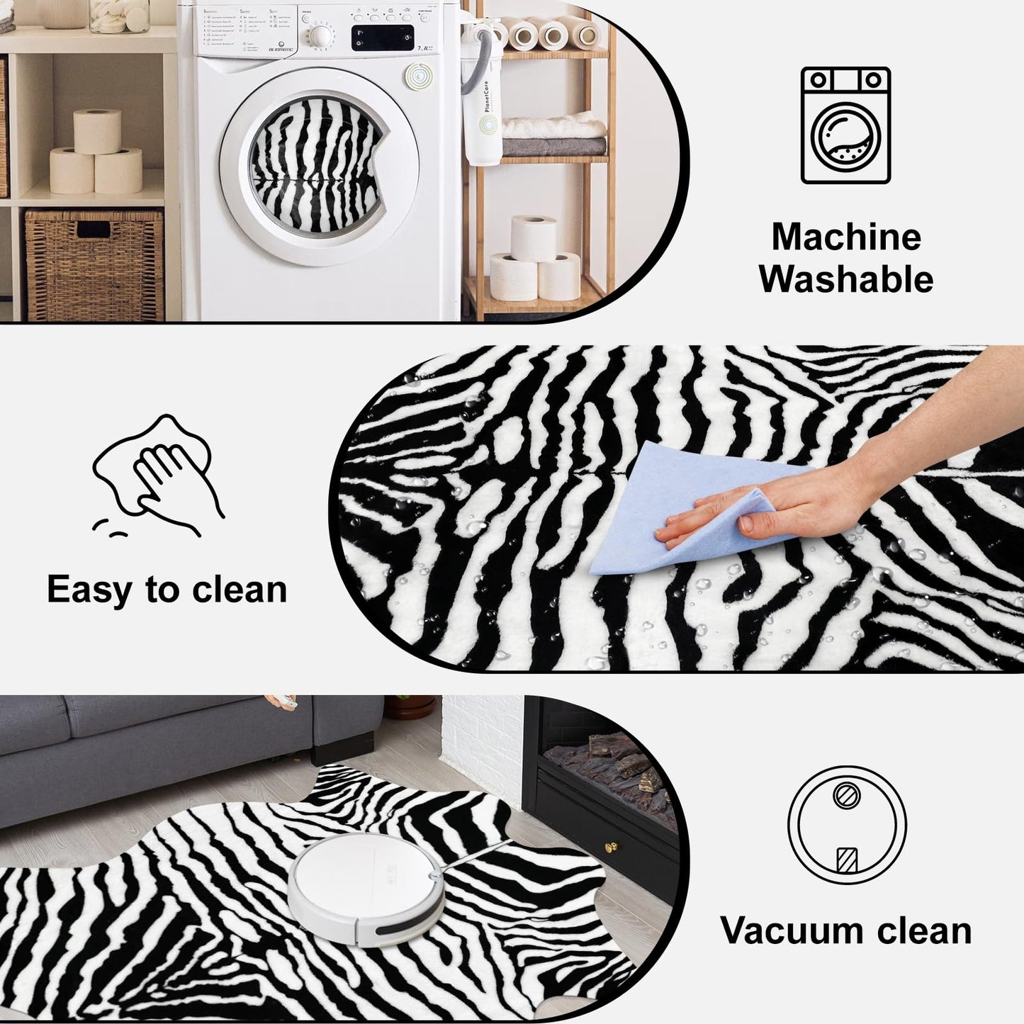 Fixseed Zebra Rug for Bedroom Living Room,4.6 x 5.2ft Western Faux Fur Animal Print Carpet Washable Rugs for Bedroom Western Decor,Black and White