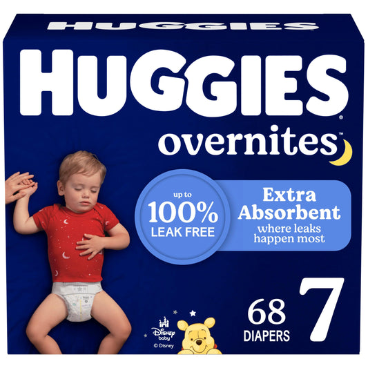 Huggies Size 7 Overnites Baby Diapers: Overnight Diapers, Size 7 (41+ lbs), 68 Ct (2 Packs of 34), Packaging May Vary