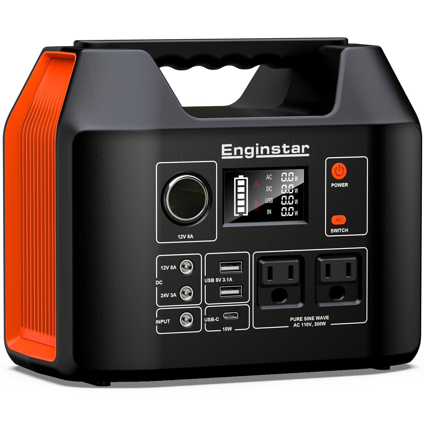 Portable Power Station EnginStar 300W Solar Generator 110V 296Wh Power Bank Two Pure Sine Wave AC Outlet 80000mAh Lithium Battery Pack for Camping Outdoors Trip RV Hunting Vans Emergency Backup