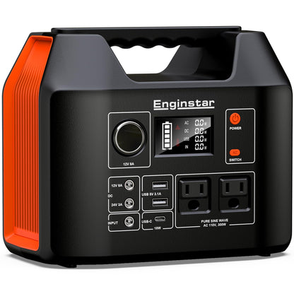 Portable Power Station EnginStar 300W Solar Generator 110V 296Wh Power Bank Two Pure Sine Wave AC Outlet 80000mAh Lithium Battery Pack for Camping Outdoors Trip RV Hunting Vans Emergency Backup