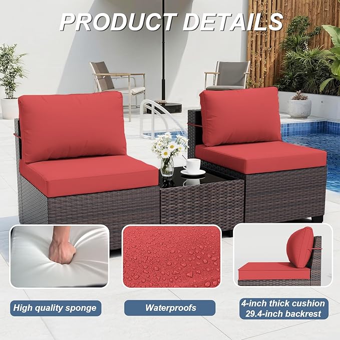 ALAULM 13 Pieces Patio Furniture Set with 2 Swivel Chairs Patio Furniture Outdoor Sectional Sofas with 55000 Gas Fire Pit Patio Conversation Set w/10 Cushions-Red