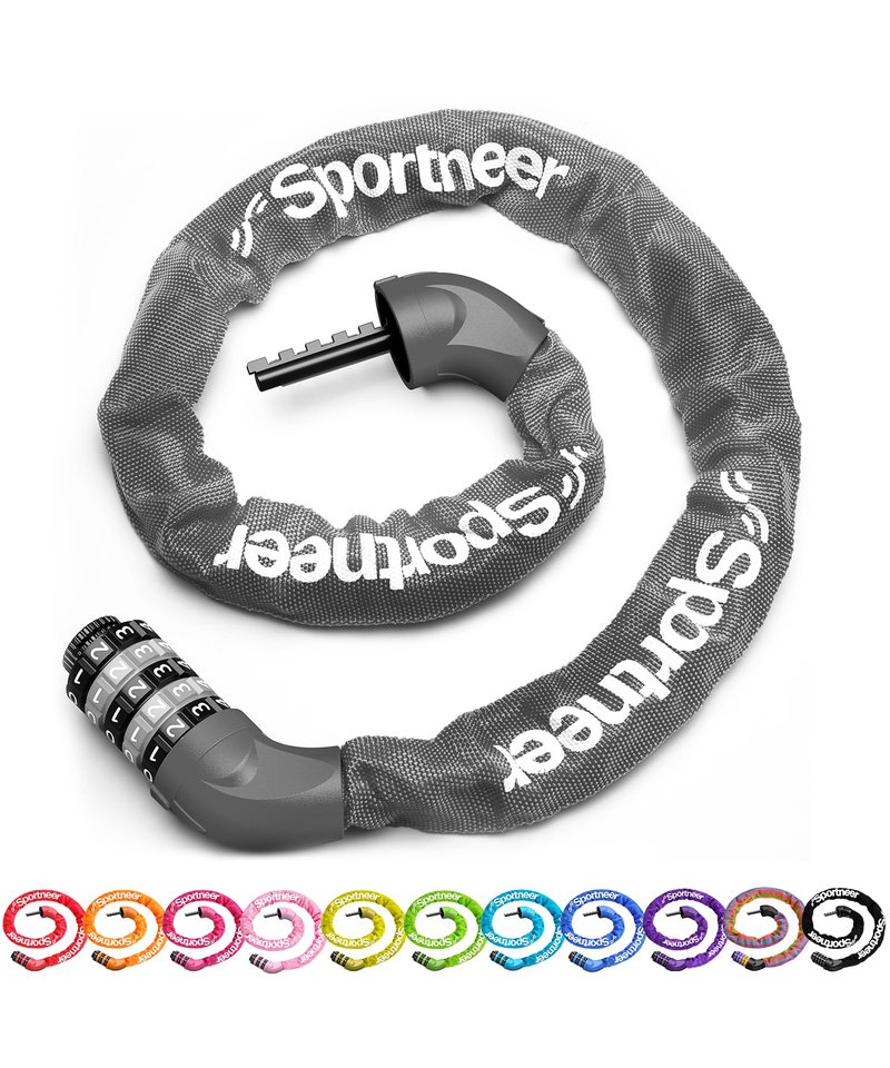Sportneer 5 Digit Combination High Security Anti Theft Bike Chain Lock - 3.2/3.6/4ft Heavy Duty Resettable Keyless Bicycle Lock for Bike, Motorcycle, Scooter, Door & Gate - 6mm Thick