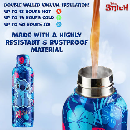 Disney Stitch Insulated Water Bottle - 515ml Stainless Steel Metal Drinks Bottle Teenagers Hot or Cold - School Sports Travel - Stitch Gifts