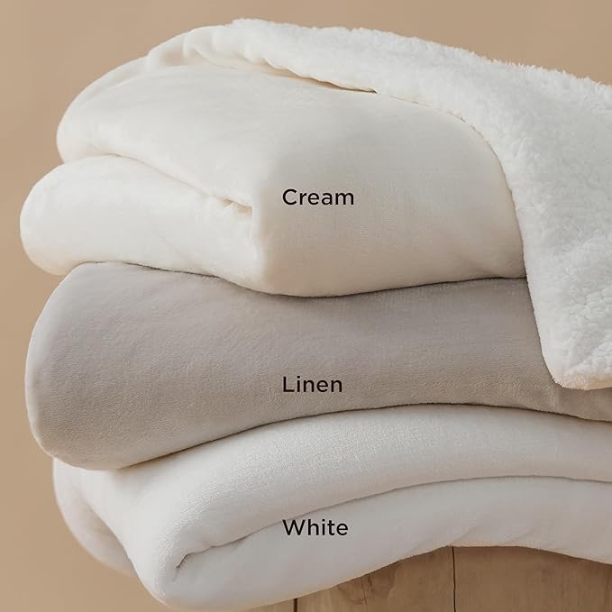 Bedsure GentleSoft Sherpa Fleece Throw Blanket Twin Size for Couch - Thick and Warm, Soft Fuzzy Plush Twin Blanket for Winter, Linen, 60x80 Inches