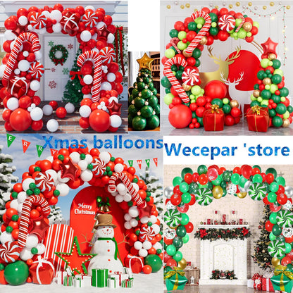 WECEPAR Christmas Balloon Garland Arch kit with Xmas Green Red White Candy Balloons Gift Box Balloons Red Star Balloons for Christmas Party Decorations