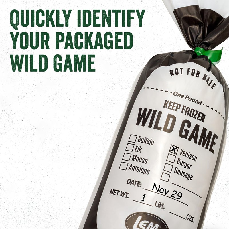 LEM Products 1 lb. Wild Game Bags, Polyethylene, White and Black, 100 Count